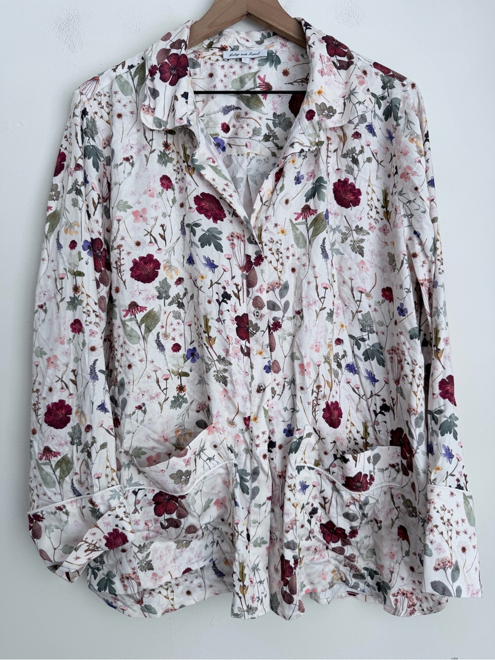Anthropologie Lily and Lionel floral Print Long Sleeve Blouse pockets L